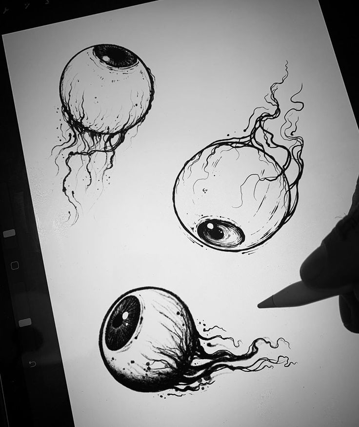 an ink drawing of some strange looking objects