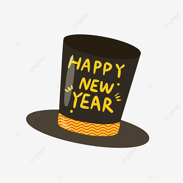 a black top hat with the words happy new year on it, cartoon, illustration png and psd