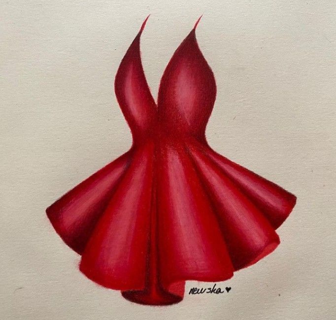 a drawing of a red dress on a white paper with the words,'i love you