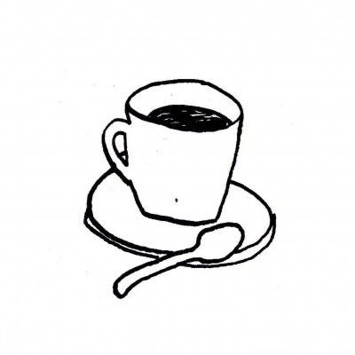 a drawing of a cup of coffee on a saucer