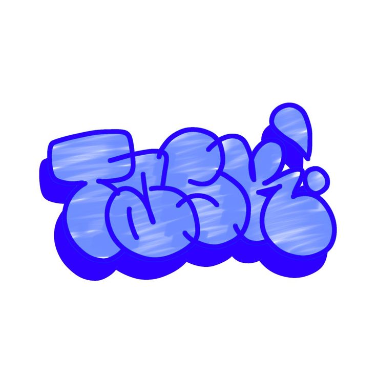 graffiti written in blue ink on a white background