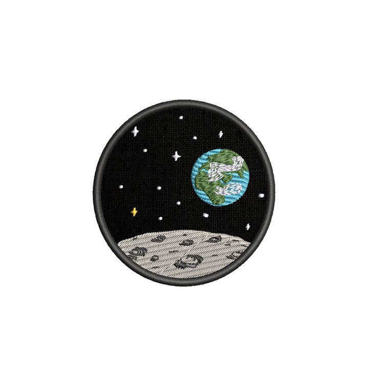 an embroidered patch with the earth and stars on it