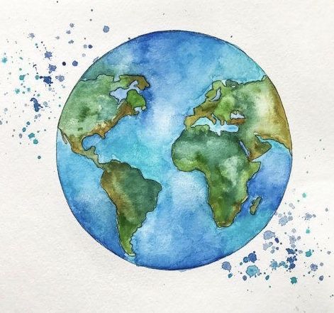 the earth is painted in watercolor on paper