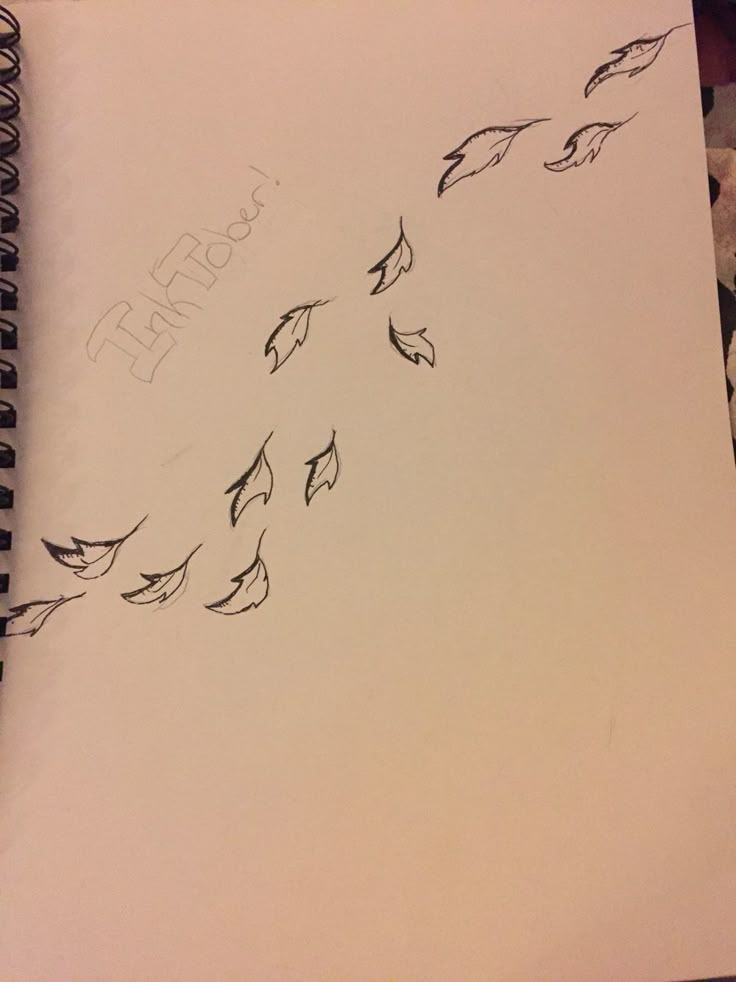 a notepad with writing on it and birds flying in the air