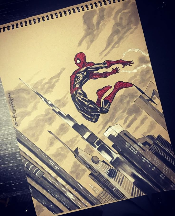 a drawing of a spider man flying through the air