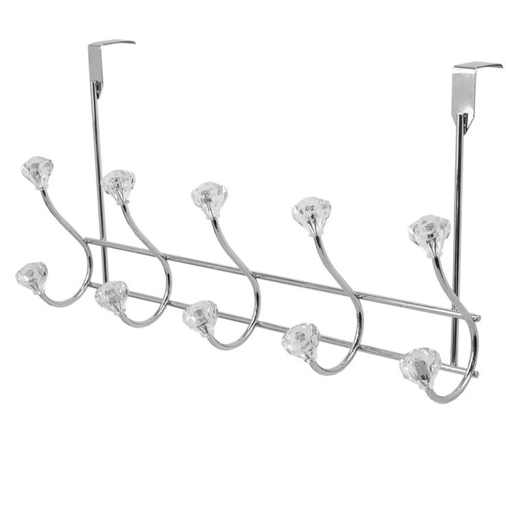 a metal rack with five lights hanging from it's sides and four hooks on each side