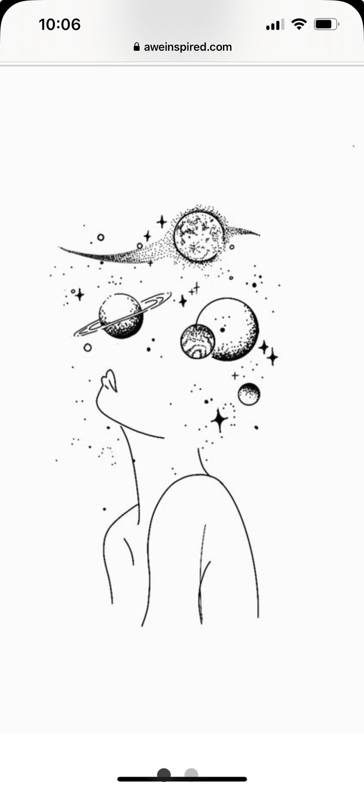 an image of a person looking up at the sky with planets and stars on it