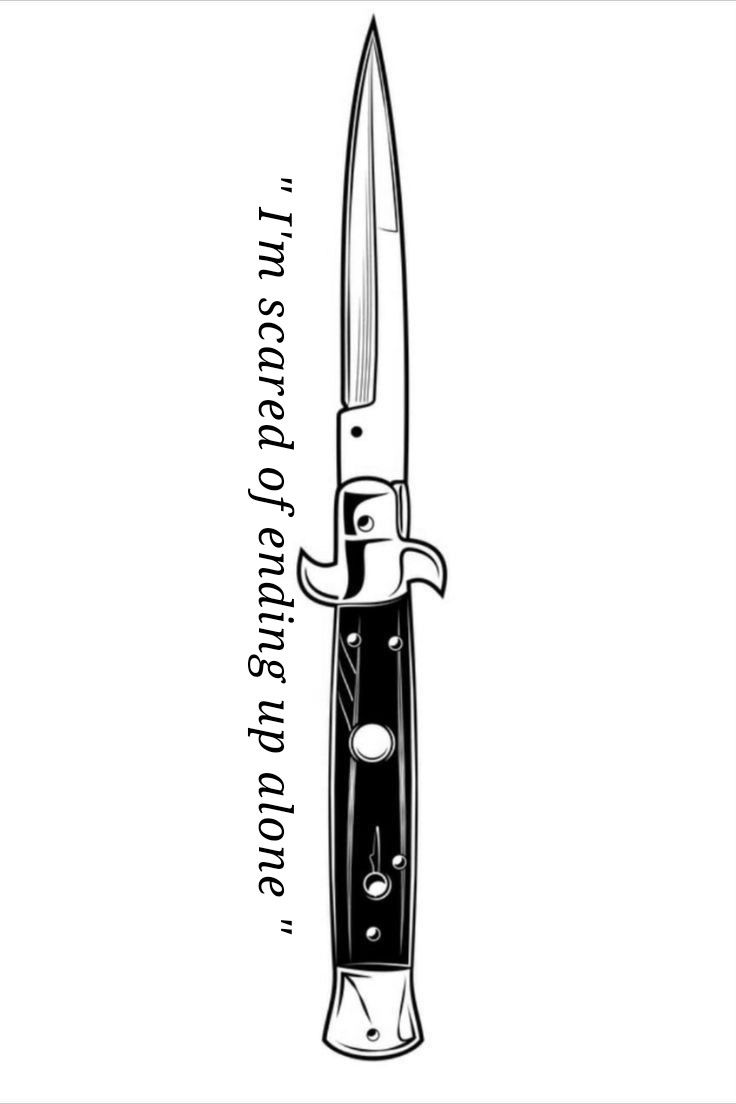 a black and white drawing of a knife with the words, i need to learn how to