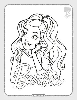 a coloring page with the word barbie on it and a woman's face in black ink