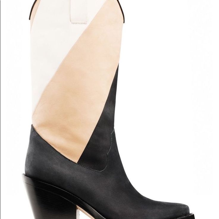 Size 39 / 8.5 Would Also Fit 8 New And Unworn One Boot Does Have A Few Smudges On It Please Reference Pics Description Black, Creme And Beige Leather Acne Studios Mid-Calf Colorblock Boots With Tonal Stitching And Stacked Block Heels. Details Calf Circumference: 14" Shaft: 13" Heels: 3.25" Acne Studios Shoes, Resort Accessories, Denim For Men, Jeweled Shoes, Stylish Shoes, Western Boots, Shoes Heels Boots, Women's Style, Riding Boots