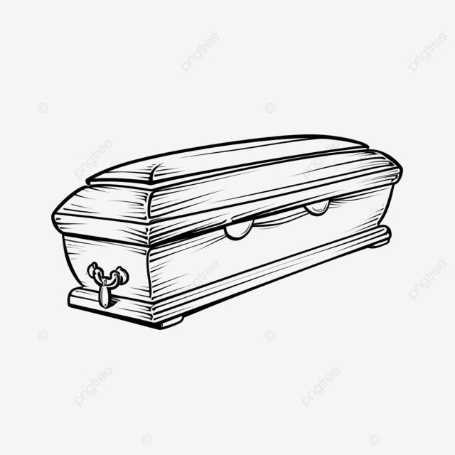 a drawing of a casket with an anchor on the side, black and white illustration