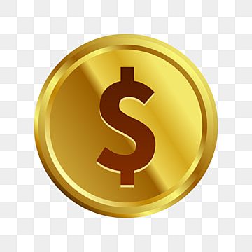 a gold coin with a dollar sign on the side, transparent background png and psd