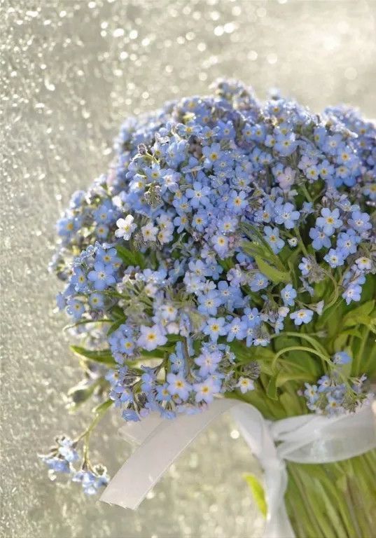 a bouquet of blue flowers in a vase