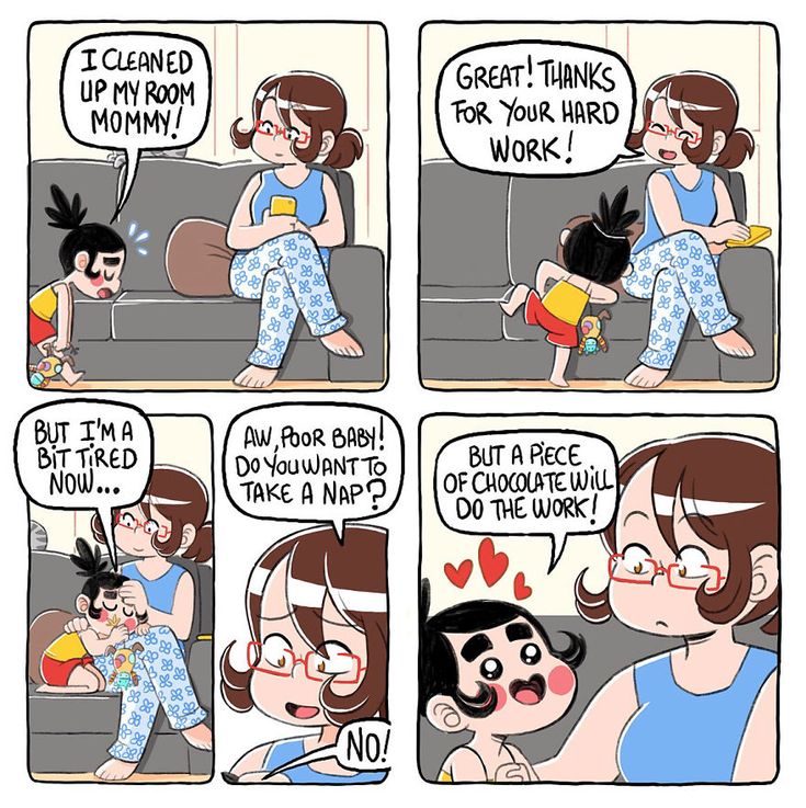 a comic strip with an image of a woman talking to a child on the couch