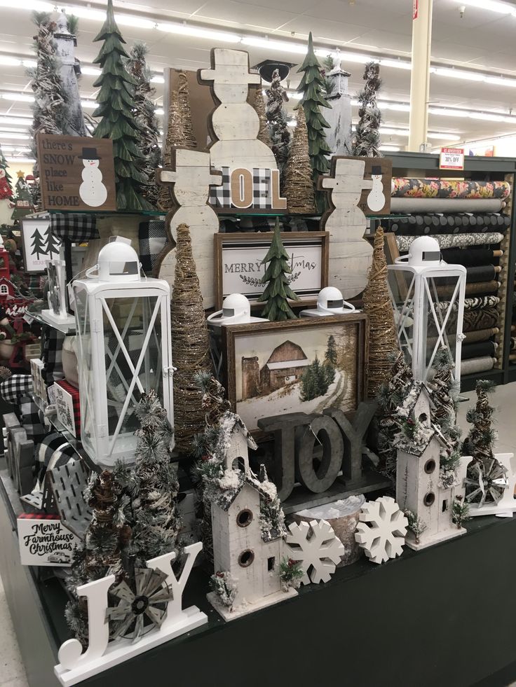 christmas decorations are on display in the store