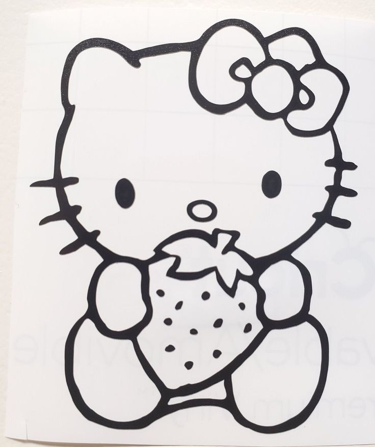 a drawing of a hello kitty holding a strawberry