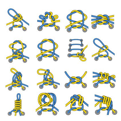 a set of different types of rope on wheels, all in blue and yellow colors