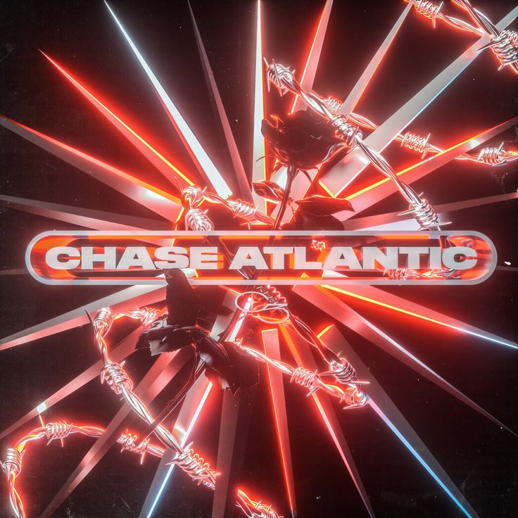 the logo for chase atlantic is shown in red and blue lights with an arrow on it