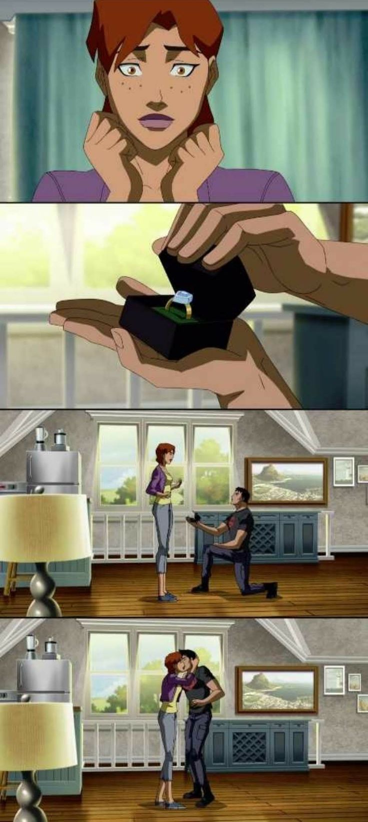 an animated scene shows two people in the same room, one is holding something and the other