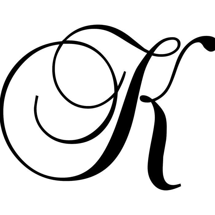 the letter k is made up of swirls and curves in black on a white background