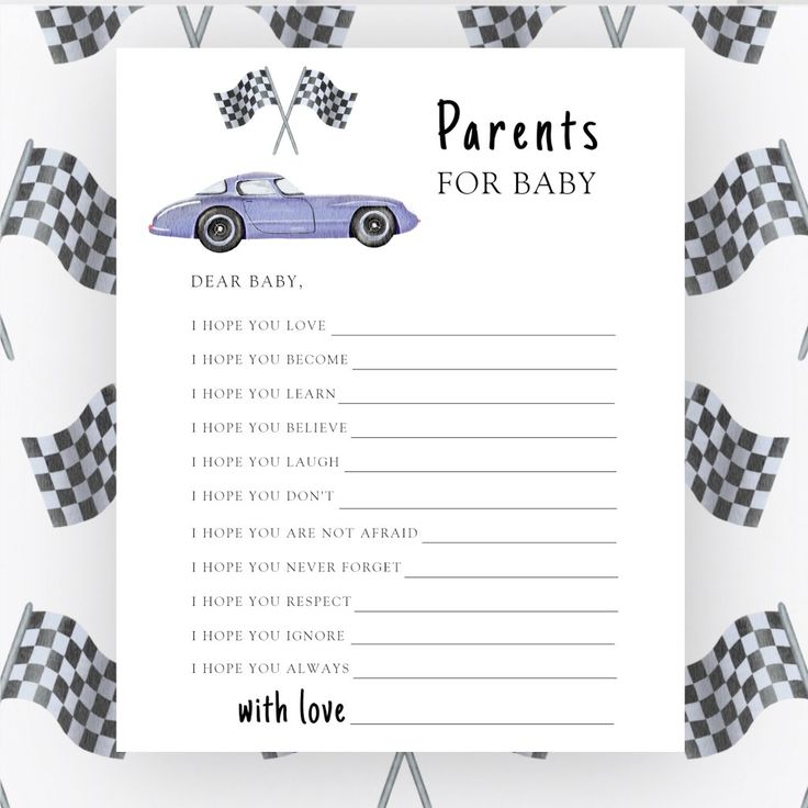 a baby shower game with a car and checkered flags