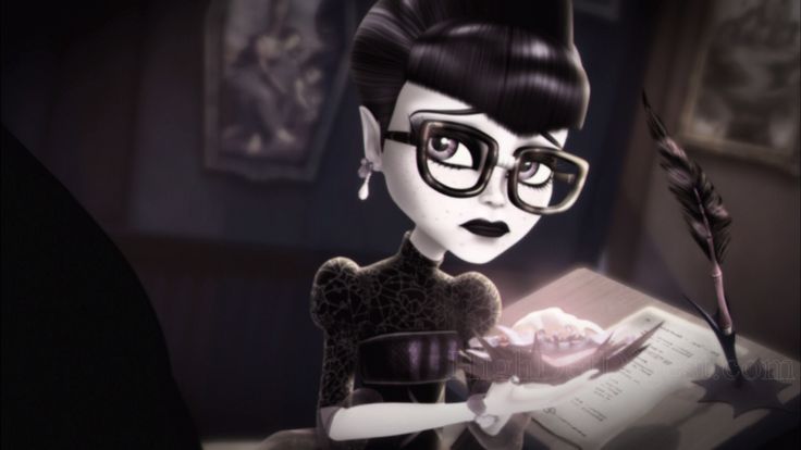 an animated woman with glasses holding a book