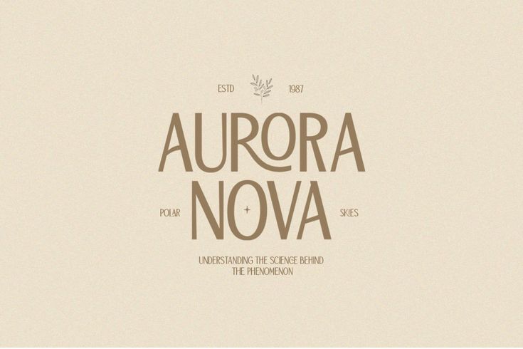 the logo for aurora nova is shown in brown and beige colors, with an image of