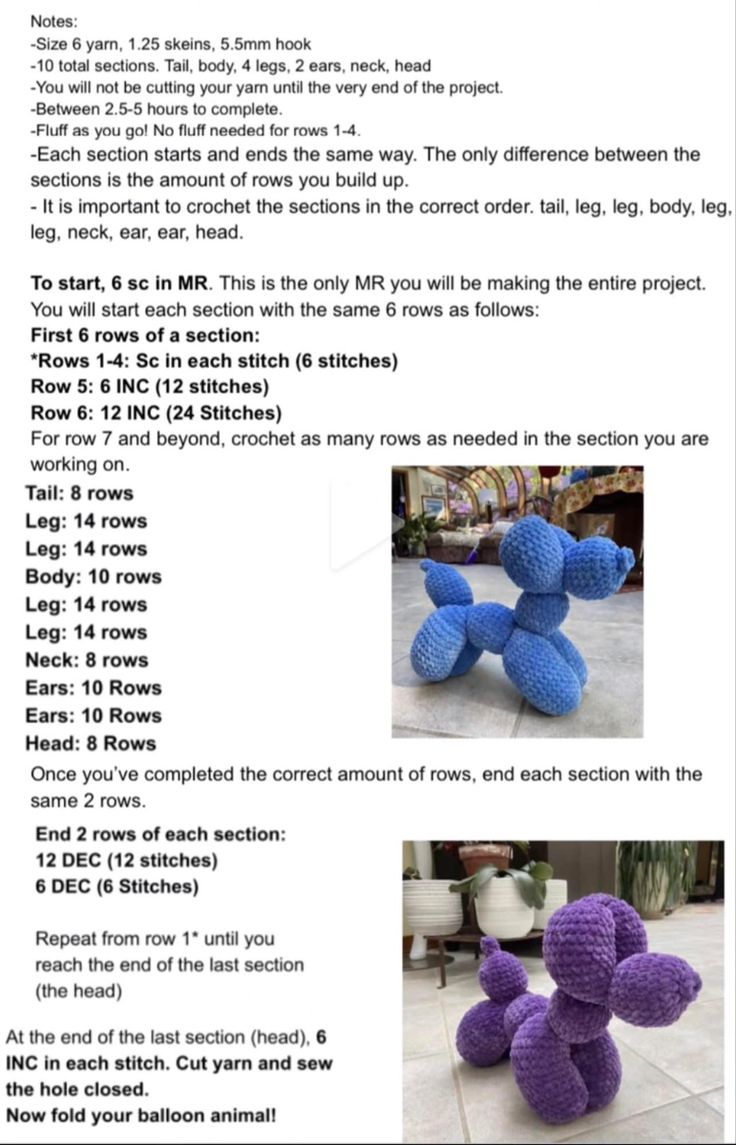 the instructions for crocheted stuffed animals are shown