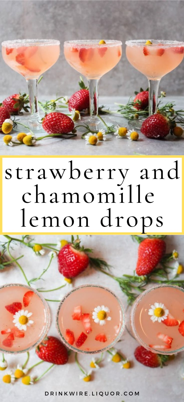 strawberry and chamomile lemon drop cocktails