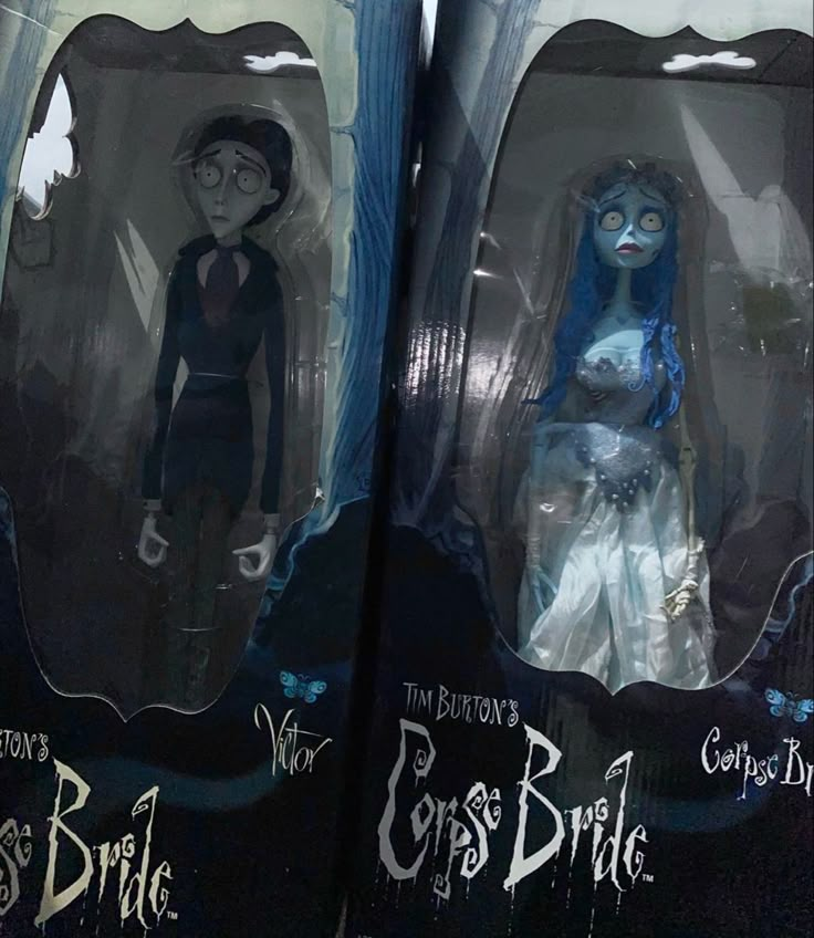 two dolls are shown in the same box as they appear to be from corpse bride