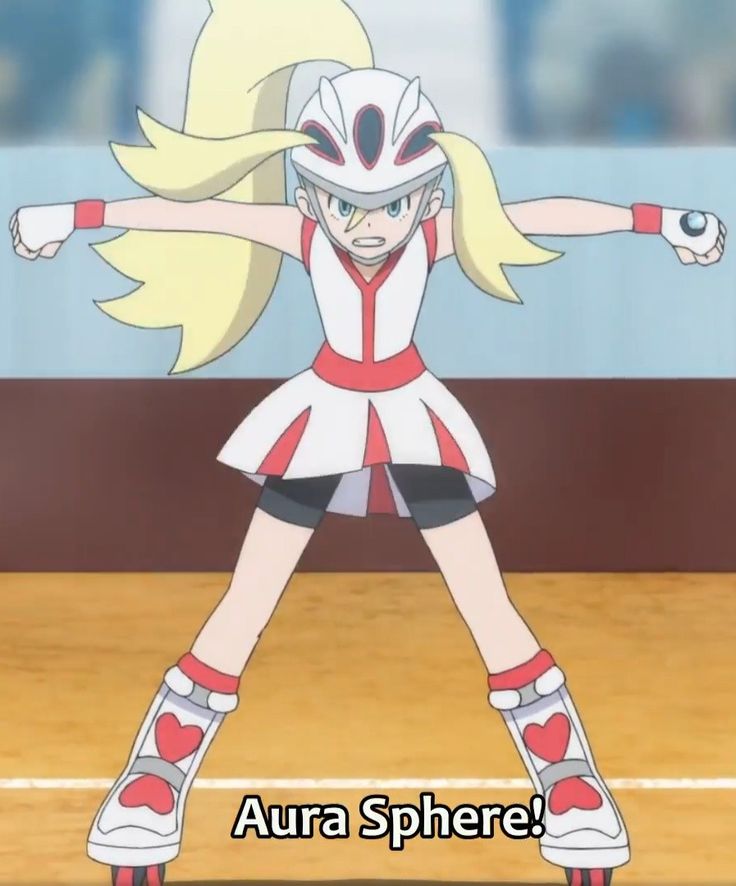 an anime character with long blonde hair wearing roller skates and holding her arms out