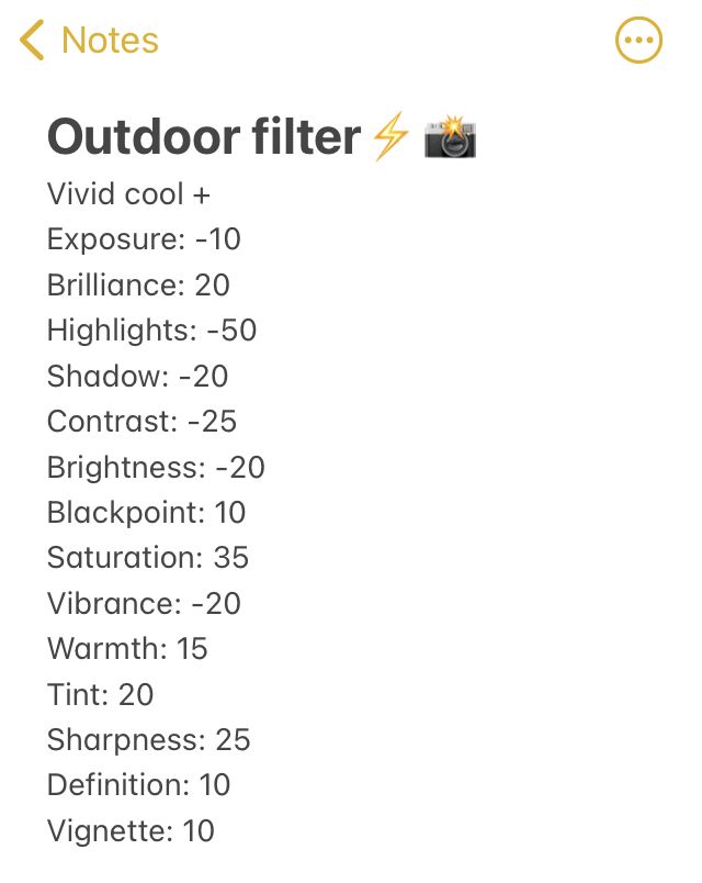 an iphone screen showing the settings for outdoor filter and other things to do with them