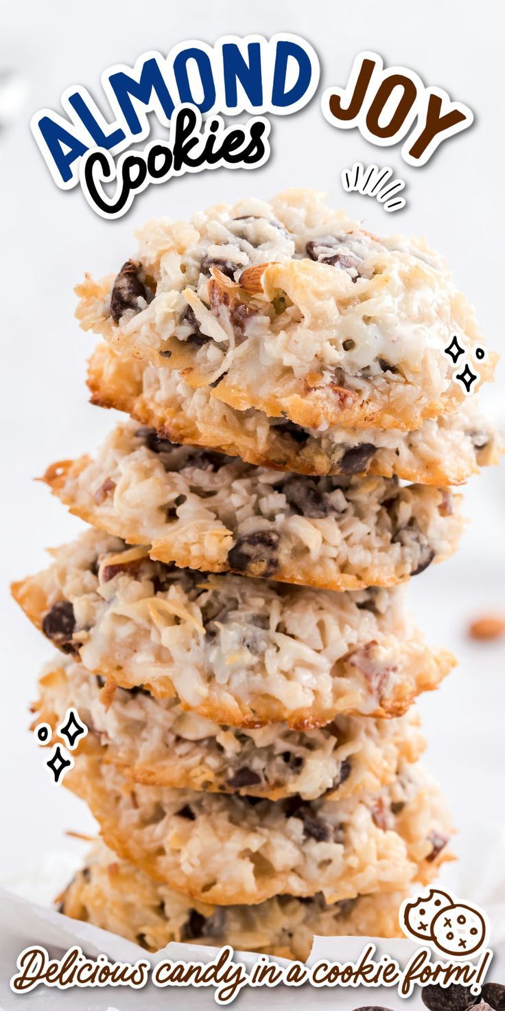 Almond Joy Cookies Recipe For Almond Joy Cookies, Almond Joy Candy Bars, Almond Joy Candy, Candy Bar Cookies, Joy Cookies, Broccoli Cauliflower Salad, Almond Joy Cookies, Gooey Cookies, Frozen Cookie Dough