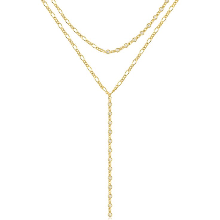 PRICES MAY VARY. Classic Design: Revel in the beauty of simplicity with the timeless Y-shaped gold necklace, complemented by a brilliant CZ pendant, adding a touch of glamour. Versatile Wear: Choose between a layered style or a single-chain option, allowing you to mix and match effortlessly with other gold accessories, adapting to your ever-changing daily needs. Quality Materials: Created from highly durable 14K gold-filled copper, making it a sustainable and versatile addition to your collectio Gold Lariat Necklace, Layered Style, Glamorous Party, Pendant Choker, Gold Long Necklace, Cz Pendant, Gold Accessories, Choker Necklaces, Cuban Chain