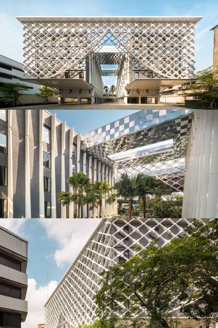 four different views of an office building