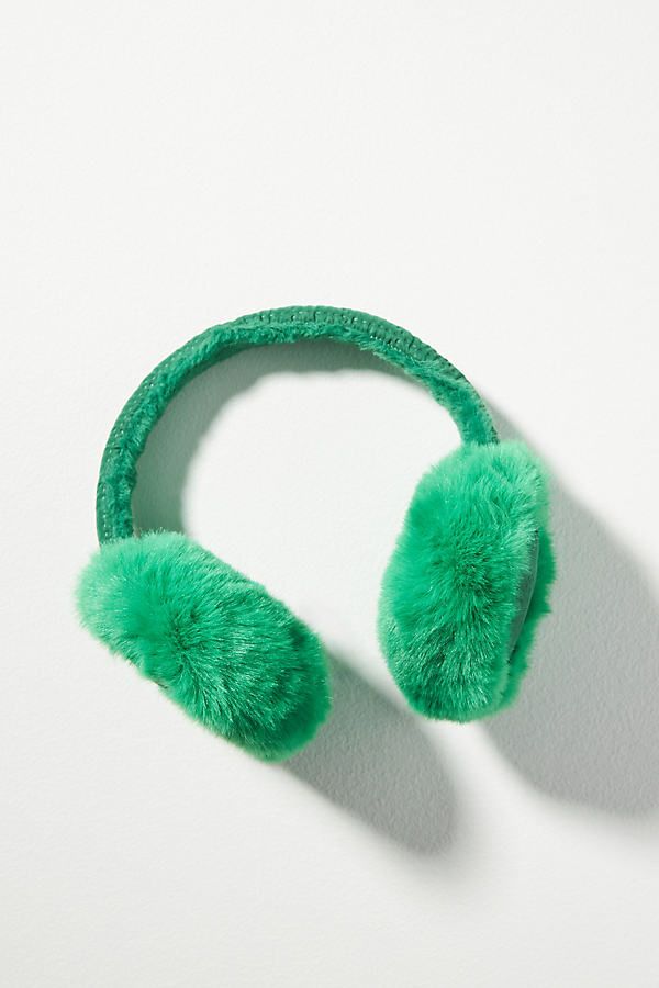 Our warmest wishes are equal parts cozy and chic. | Classic Faux-Fur Earmuffs by Anthropologie in Green, Women's, Polyester/Plastic