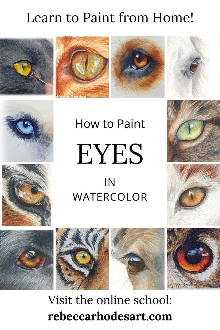 an image of eyes in watercolor with the words learn to paint from home