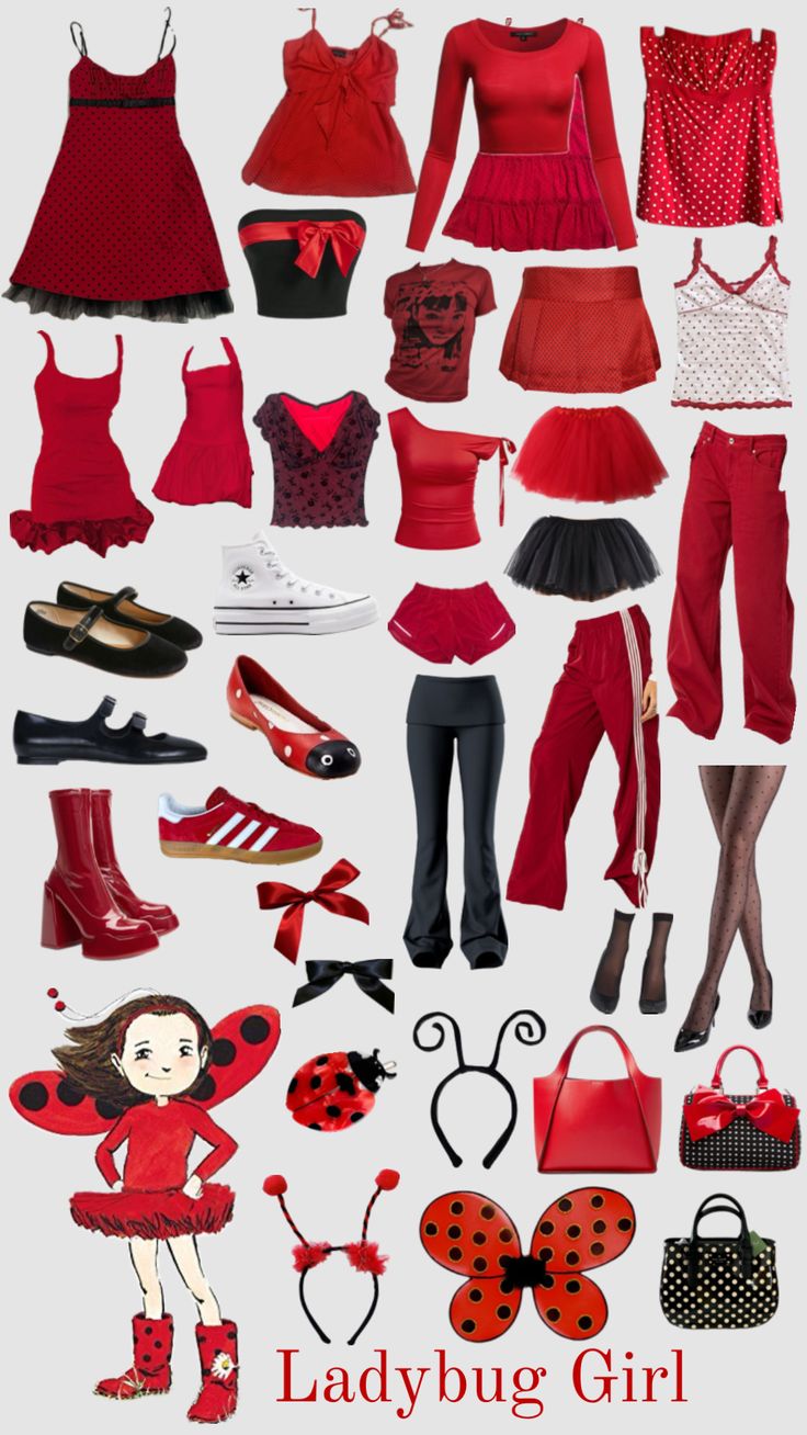 the ladybug girl costume is shown in red