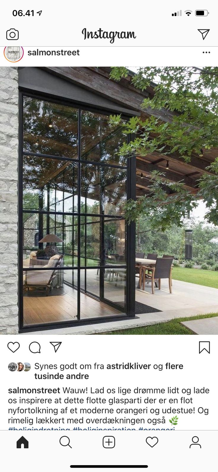 an instagram page with the image of a patio and glass doors on one side