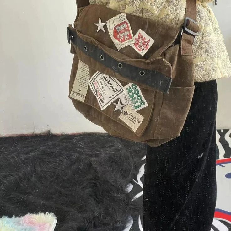 Vintage Y2K Messenger Canvas Women's Bag Y2k Messenger Bag, Patchwork Star, Harajuku Grunge, Y2k Handbag, Americana Vintage, Retro Handbags, Old School Style, Casual Crossbody Bag, Vintage Crossbody Bag