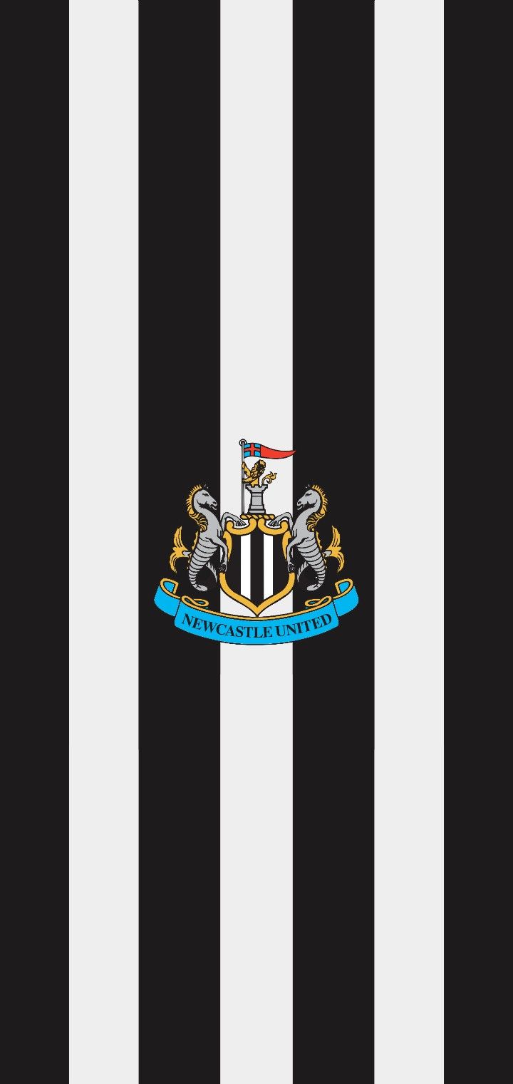 a black and white striped wallpaper with the crest of newcastle football club on it