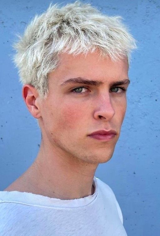 Men’s Short Spiky Haircut, Short Platinum Blonde Hair Men, Short Alternative Hair Men, Spiky Short Hair Men, Mens Buzzed Hairstyles, Platinum Blonde Men, Punk Haircut Men, Short Punk Hair Men, Blonde Short Hair Men