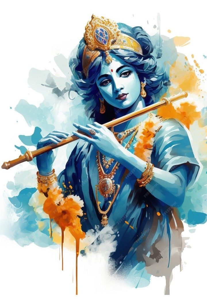 an artistic painting of a woman holding a flute in her hand and wearing blue clothing