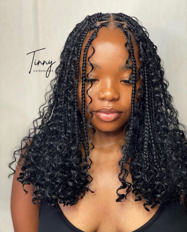 Notlessbox Boho Braids, Graduation Hairstyles Braids Black, Black Ppl Hairstyles Braids, Black Braiding Hairstyles, Boho Braid Hairstyles For Black Women, Small Short Boho Braids, Chest Length Box Braids, Burgundy Fulani Braids With Curls, Long Bob Boho Braids