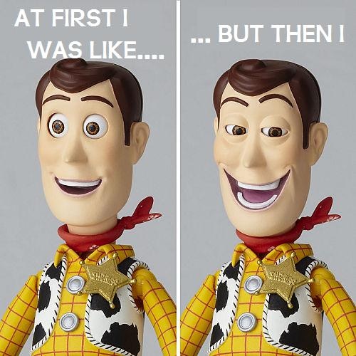 two pictures of the same character in toy story books, one is wearing a yellow and black outfit