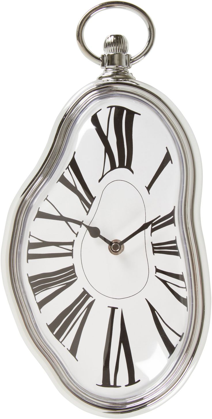 a gold and white clock with roman numerals on the face, hanging from a chain