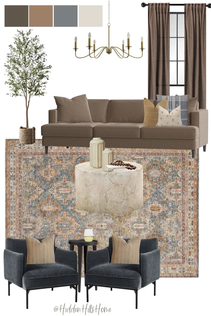 Brown, rust, and blue living room decor mood board Navy Blue And Rust Living Room, Rust Living Room Decor, Room Decor Mood Board, Accent Rugs Living Room, Rust Living Room, Organic Living Room Decor, Blue Accents Living Room, Decor Mood Board, Grey And Brown Living Room