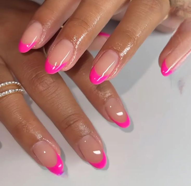 Pink French Tips, Pink Tip Nails, Pink French Tip, Pink French Nails, Nails Kit, Hot Pink Nails, Gel Glue, Cute Simple Nails, Girly Acrylic Nails