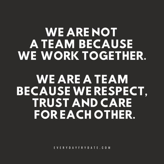 we are not a team because we work together we are a team because we respect trust and care for each other