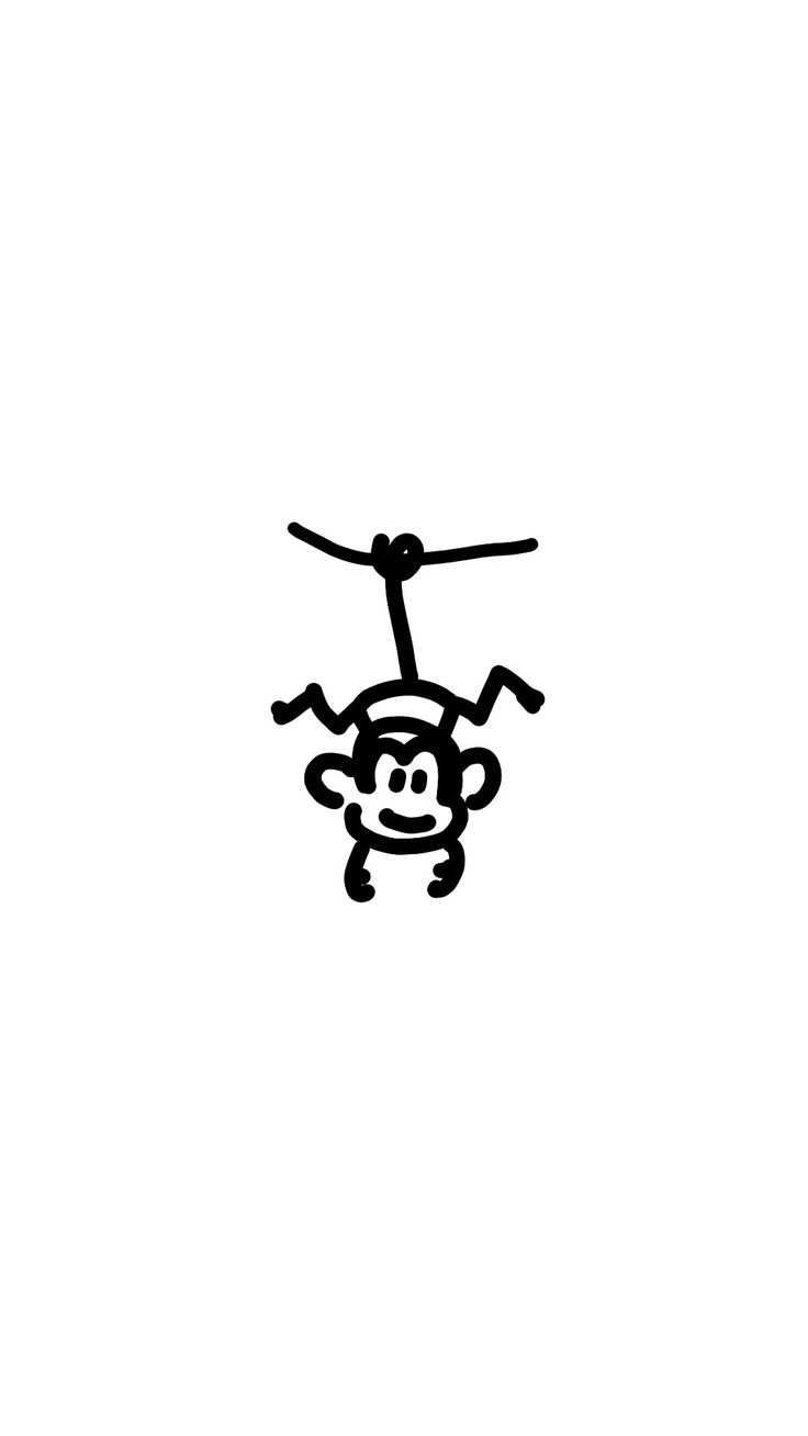 a black and white drawing of a monkey hanging from a wire with its head in the air